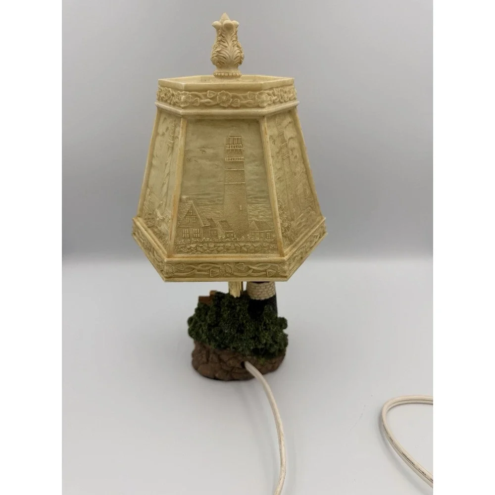 Vintage Lighthouse Small Electric Table Lamp 6 Sided Lithophane Shade Works 11